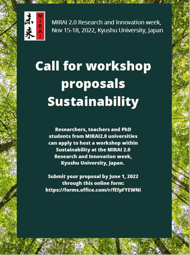 日本・スウェーデン合同プロジェクトMIRAI 2.0によるSustainability Workshop企画募集について (応募締切：2022年6月1日）