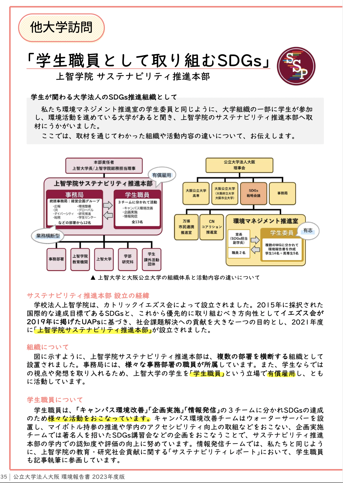 公立大学法人大阪 環境報告書にて本学の活動が紹介されました